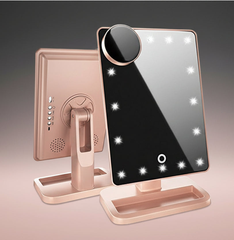 Espejo de maquillaje LED con altavoz Bluetooth - 3 en 1 esencial para el tocador
