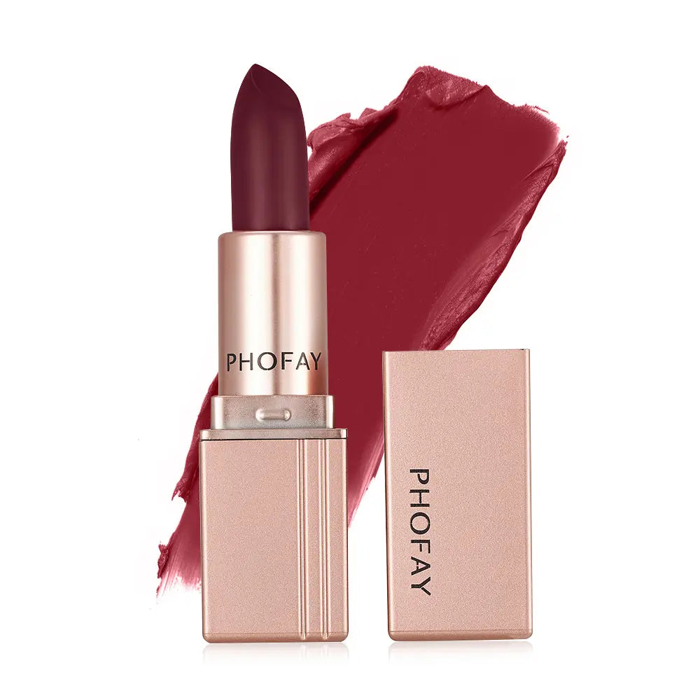 Lipstick with pink casing and 'PHOFAY' branding on a white background