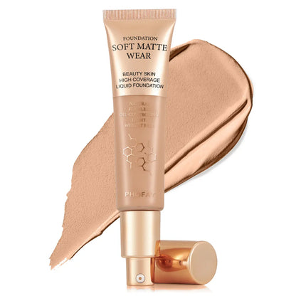 Foundation tube with a swatch on a white background
