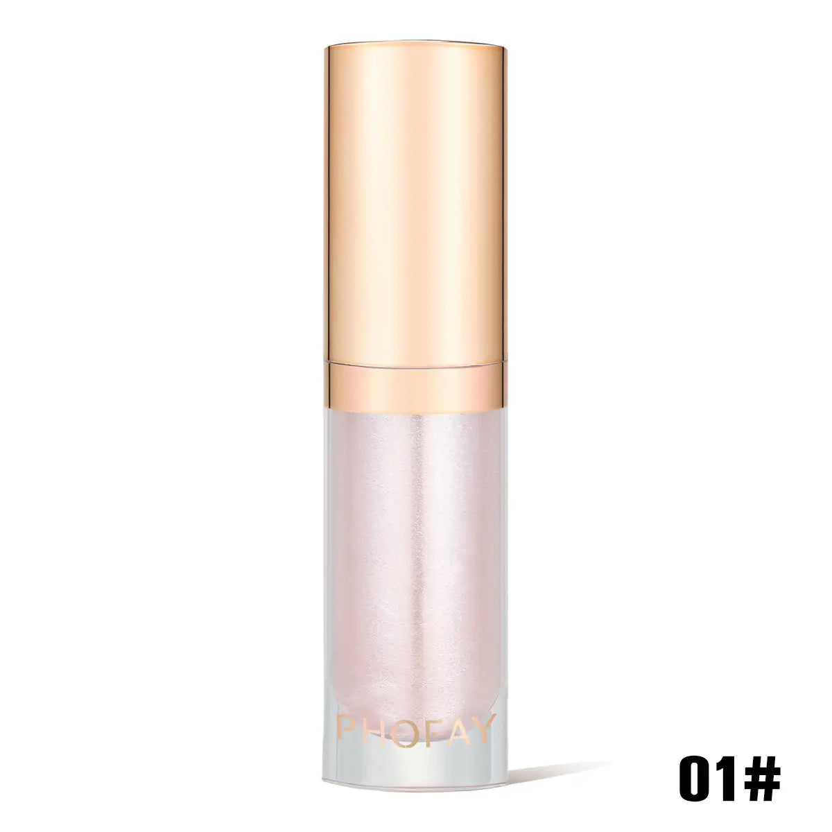 lip oil bottle with gold cap and white body on a white background