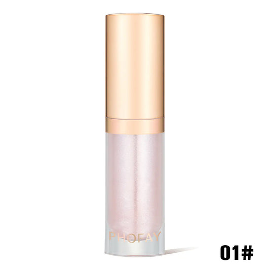 lip oil bottle with gold cap and white body on a white background
