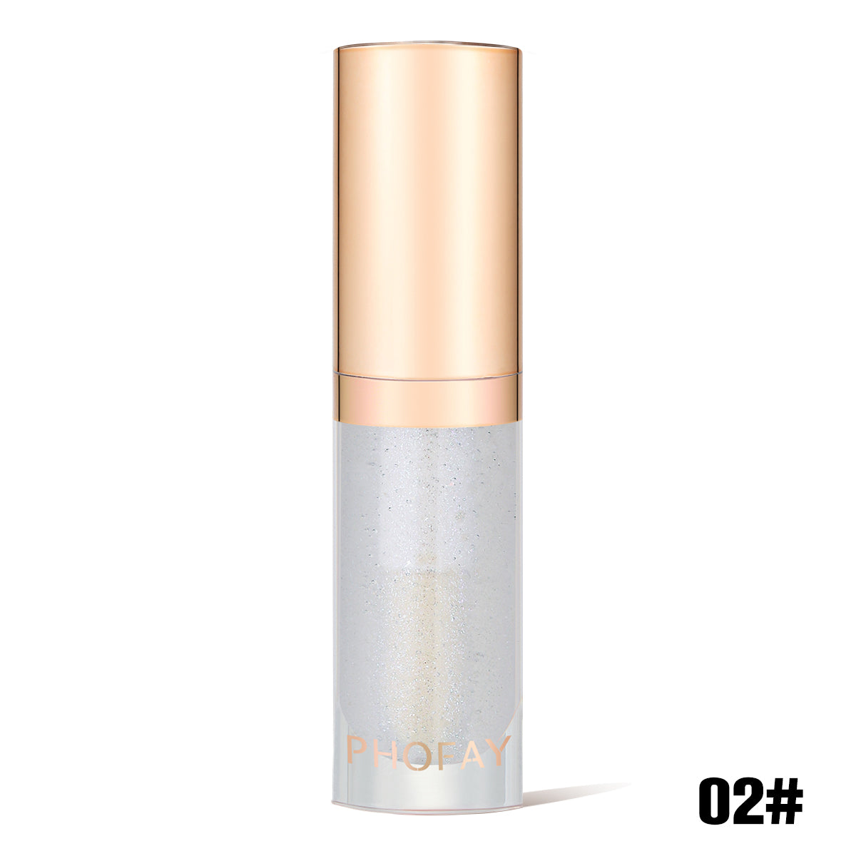 lip oil bottle with gold cap and gray body on a white background