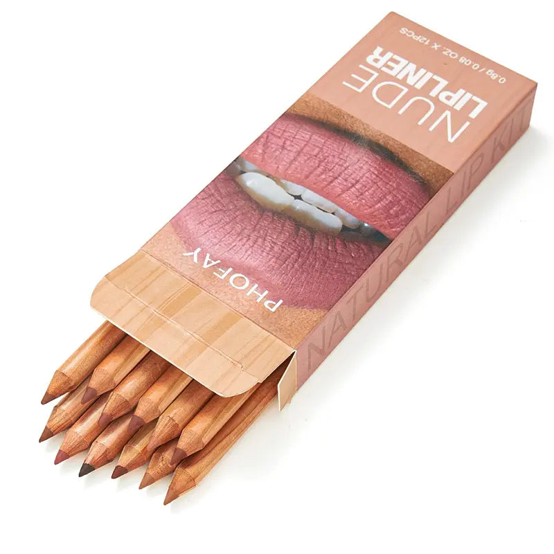 Box of Nude Lip Liner Pencils with visible brand name on a white background