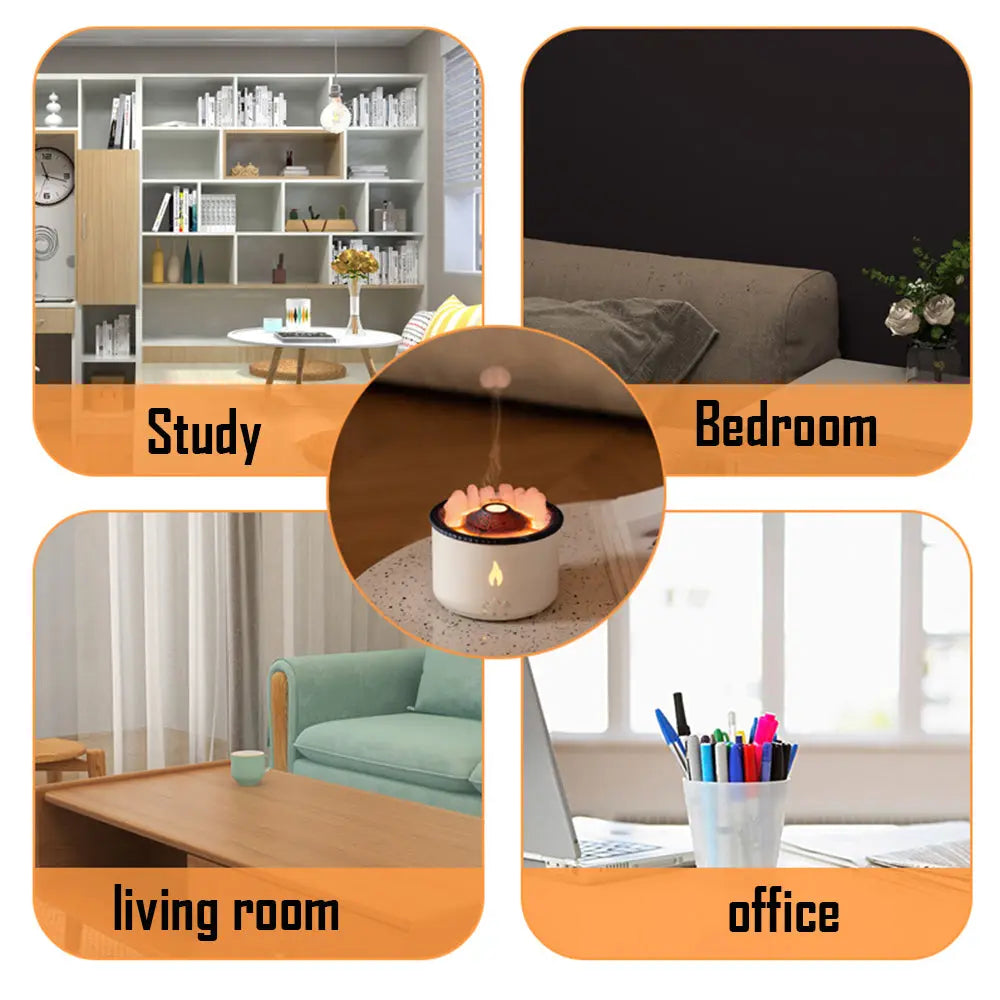 Image showing where the Volcano Flame Aromatherapy Humidifier can be placed - Jellyfish Smoke Ring Diffuser velvet vial
