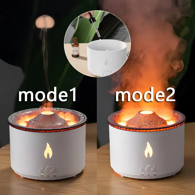 Volcano Flame Aromatherapy Humidifier modes - Jellyfish Smoke Ring Diffuser velvet vial