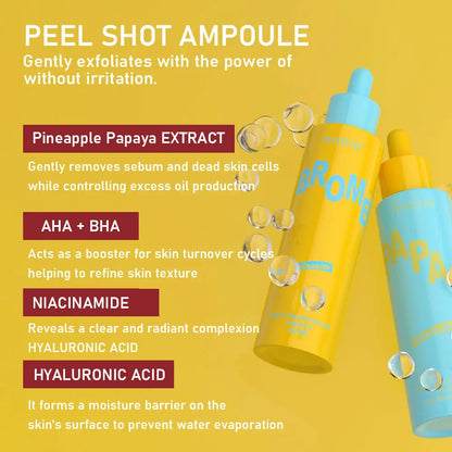 Two skincare ampoules with text on a yellow background