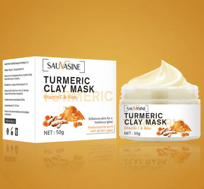 Sauvazine Turmeric Clay Mask with Vitamin C and Aloe, 50g jar and box, skincare for luminous glow
