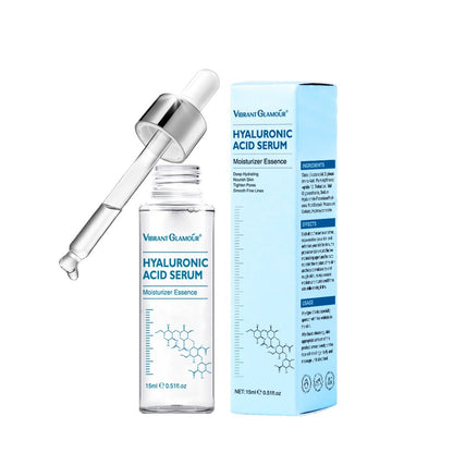 Vibrant Glamour Hyaluronic Acid Serum 15ml bottle with dropper and light blue packaging