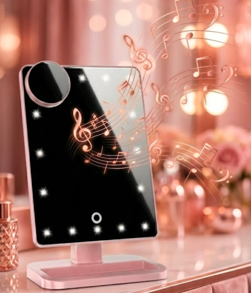 LED Makeup Mirror with Bluetooth Speaker - 3-in-1 Vanity Essential